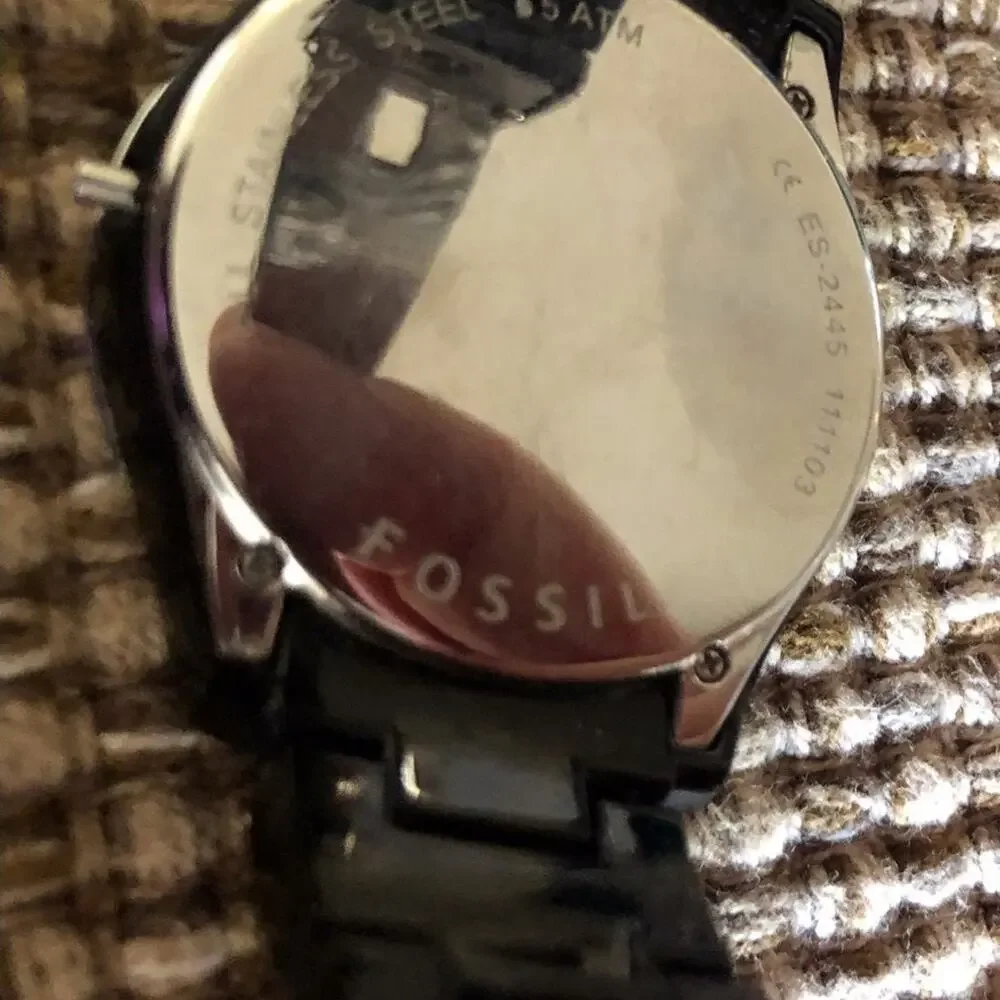 Fossil black resin watch w/ rhinestone face